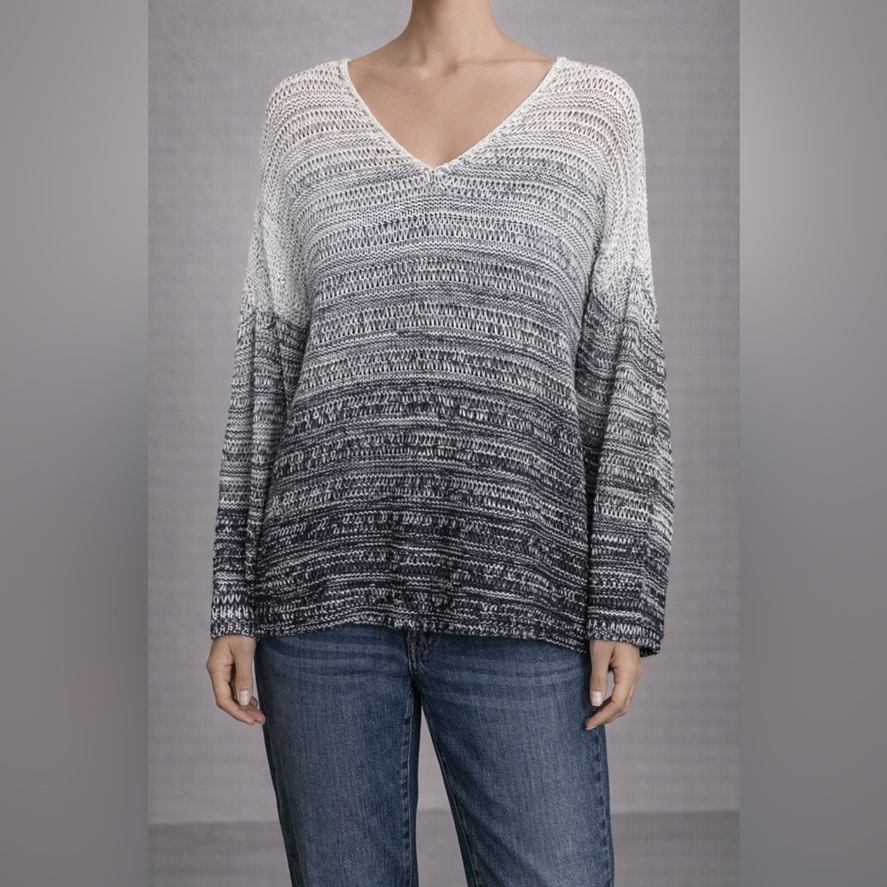 MarlaWynne Sweater Oversized Loose Knit Crochet V-Neck Coastal Ombre Variegated